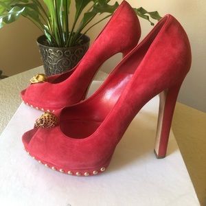 BNIB Alexander McQueen Suede Peep Toe Pumps 41